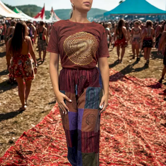 Czerwony T-Shirt z Efektem Sprania - Mandala - M - obrazek 4