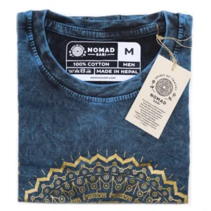 Niebieski T-Shirt z Efektem Sprania - Mandala - M