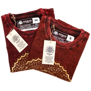 Czerwony T-Shirt z Efektem Sprania - Mandala - M