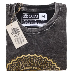 Ciemnoszary T-Shirt z Efektem Sprania - Mandala - M