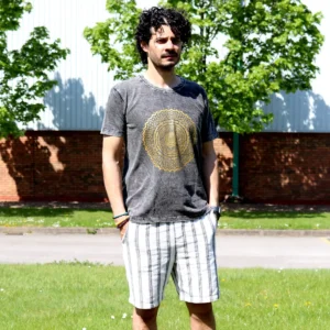 Ciemnoszary T-Shirt z Efektem Sprania - Mandala - M